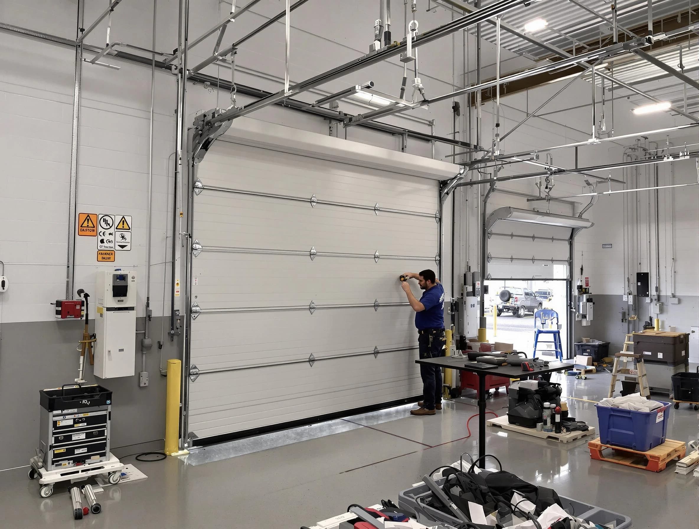 Commercial garage door repair being performed by West View Garage Door Repair expert in West View