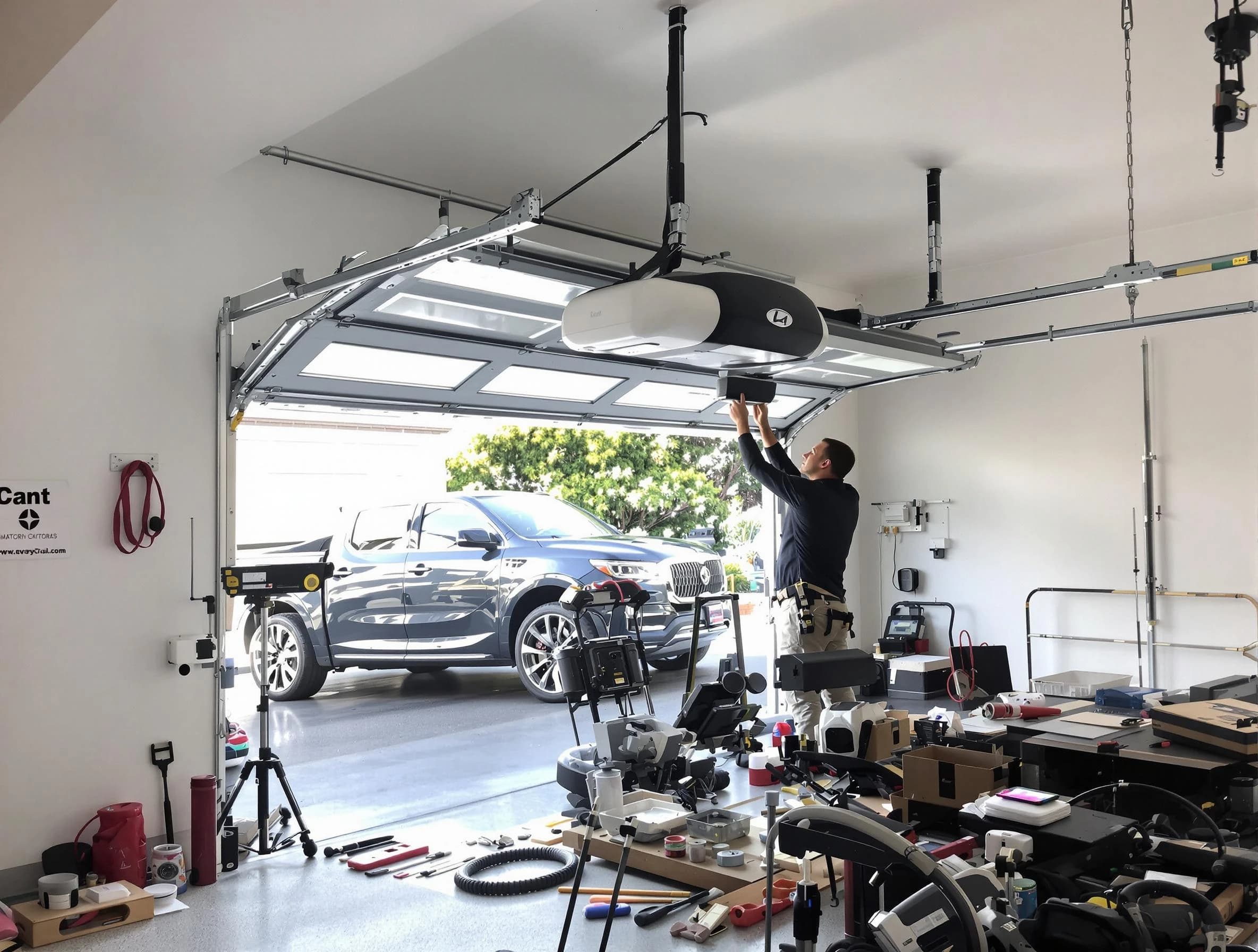 West View Garage Door Repair specialist installing smart garage door opener system in West View home