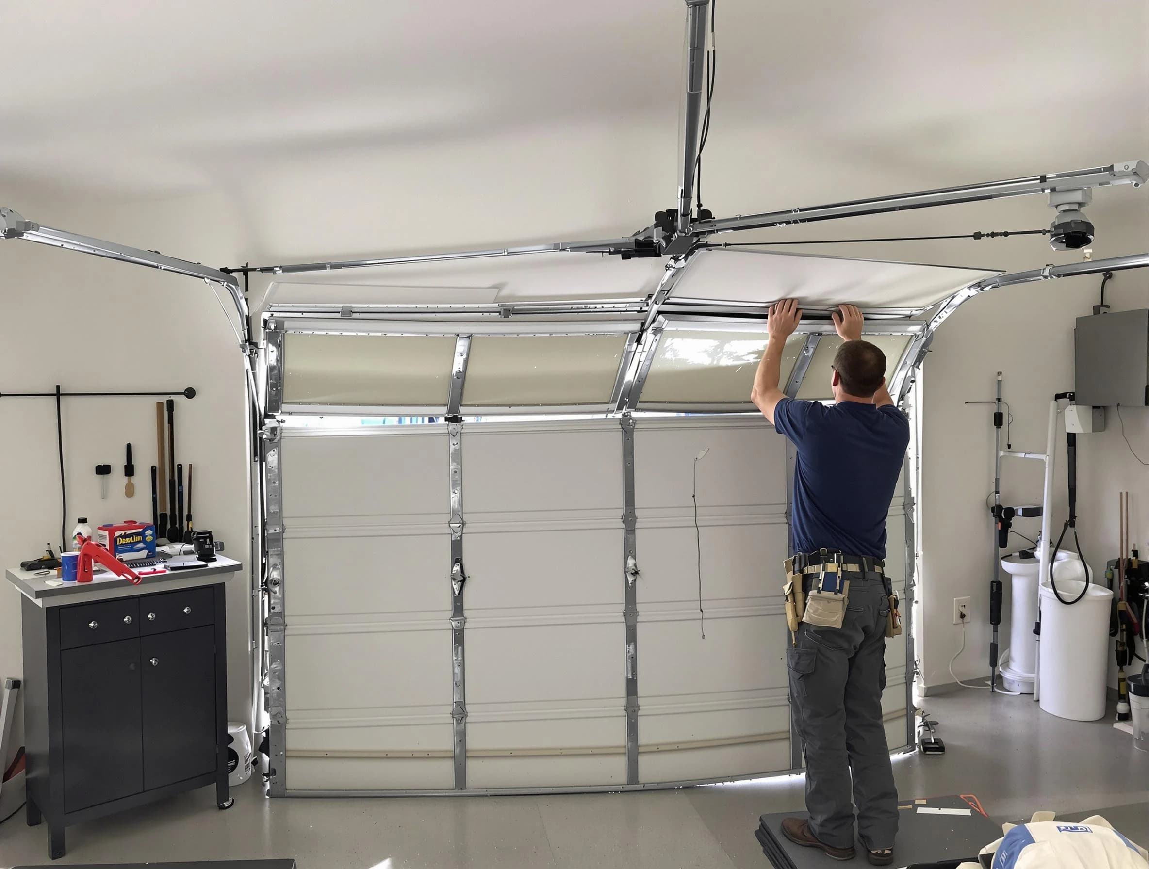West View Garage Door Repair specialist performing precise section replacement on West View garage door