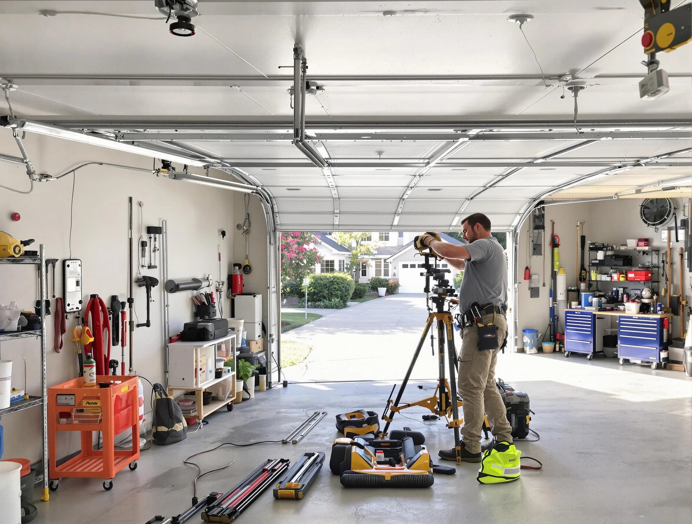West View Garage Door Repair specialist performing laser-guided track alignment in West View